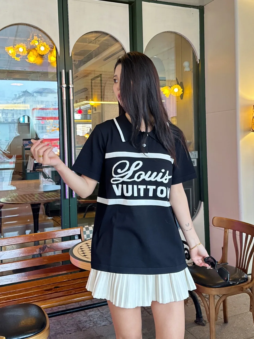 Louis Vuitton/Louis Vuitton striped signature letter jacquard knitted Polo short sleeves
